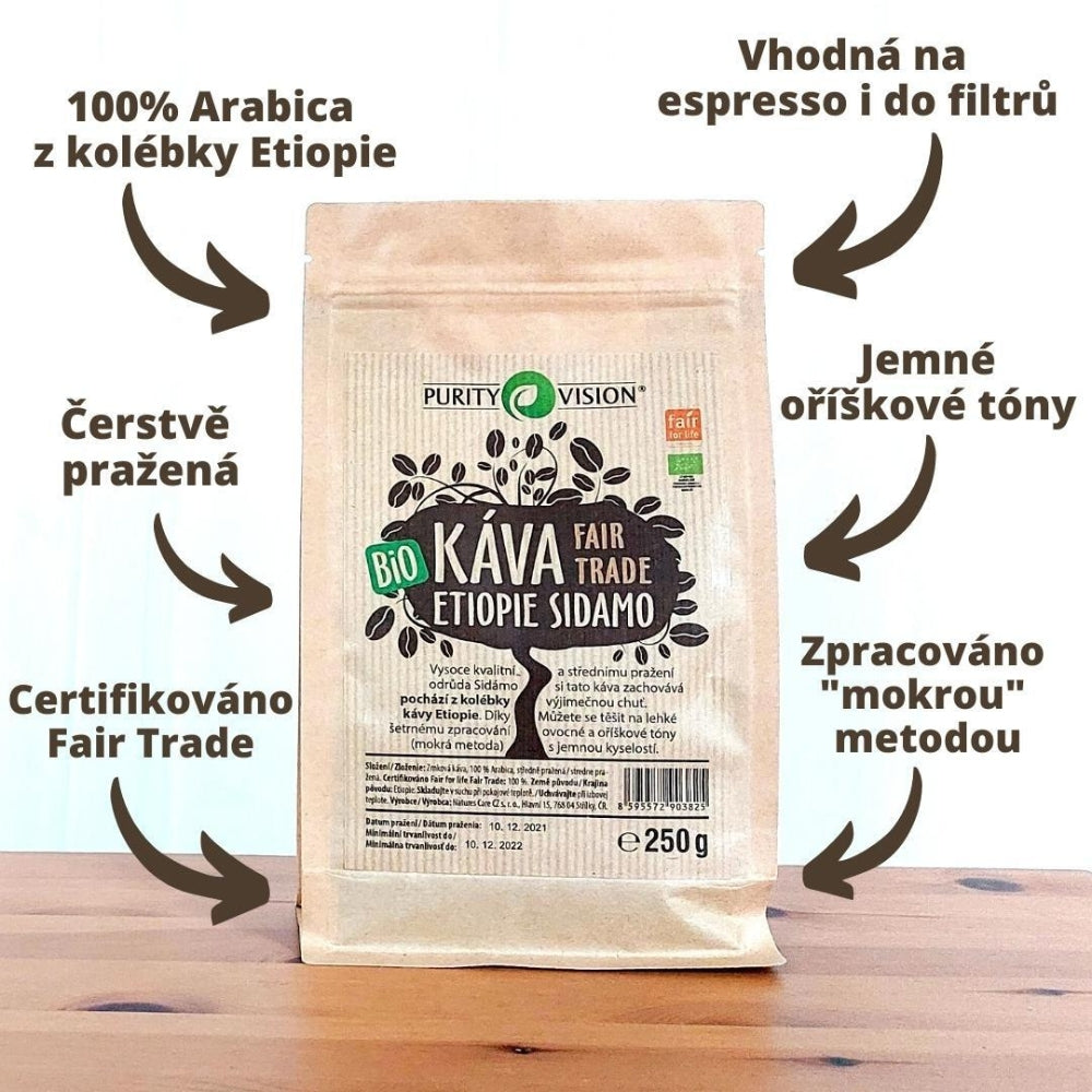 Boabe de cafea bio Fair Trade Etiopia Sidamo 250 g